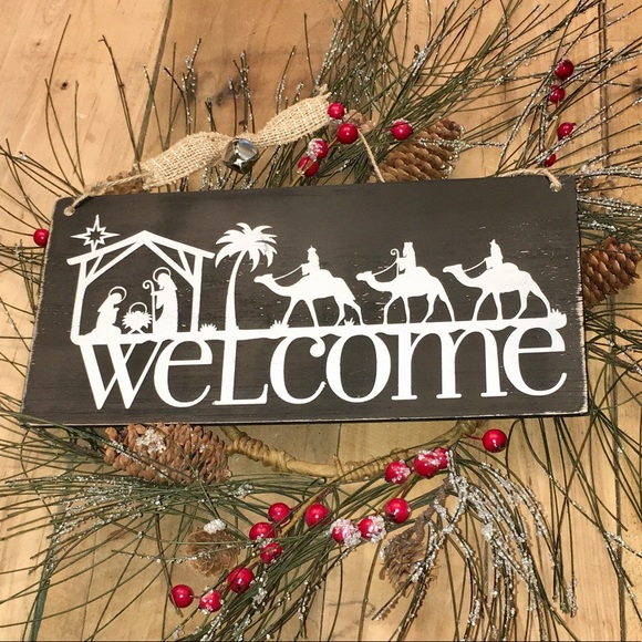 π2/$30π Welcome Nativity Handcrafted Wood Sign - Picture 2 of 5